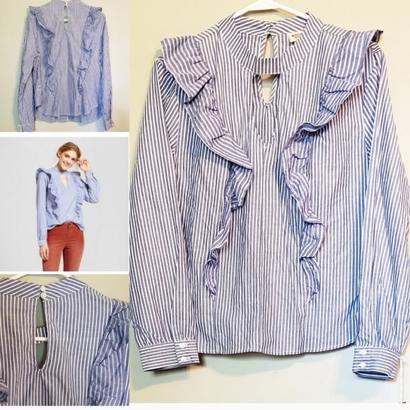 NWT Blue and White Ruffle Blouse - Picture 2 of 5